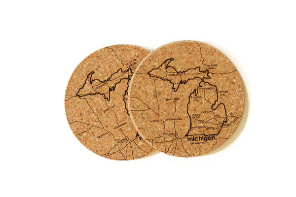 Michigan - Cork Coaster Pair
