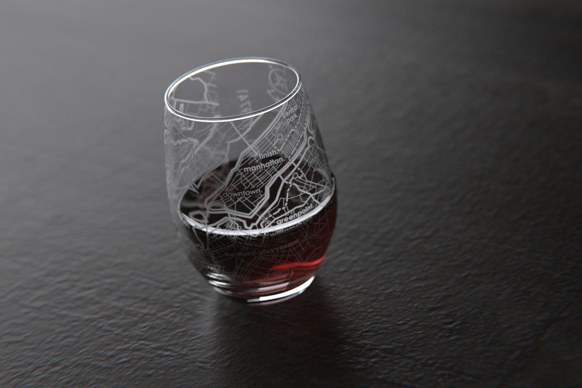 New York City 26.2 - Marathon Map Stemless Wine Glass