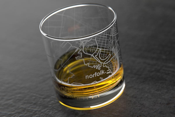 Norfolk VA Map Rocks Glass