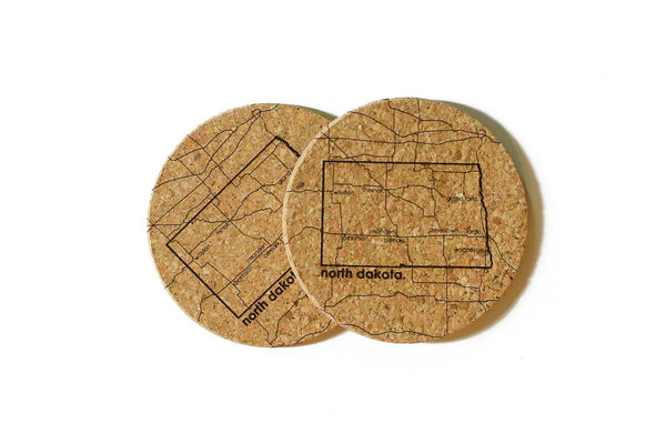 North Dakota - Cork Coaster Pair