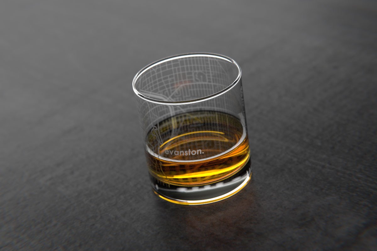 Evanston IL College Town Map Rocks Glass