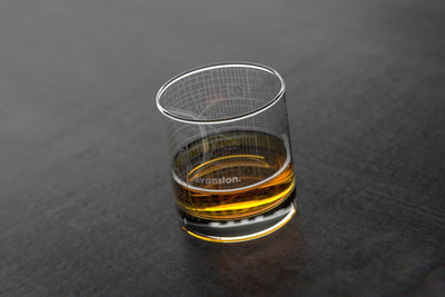 Evanston IL College Town Map Rocks Glass