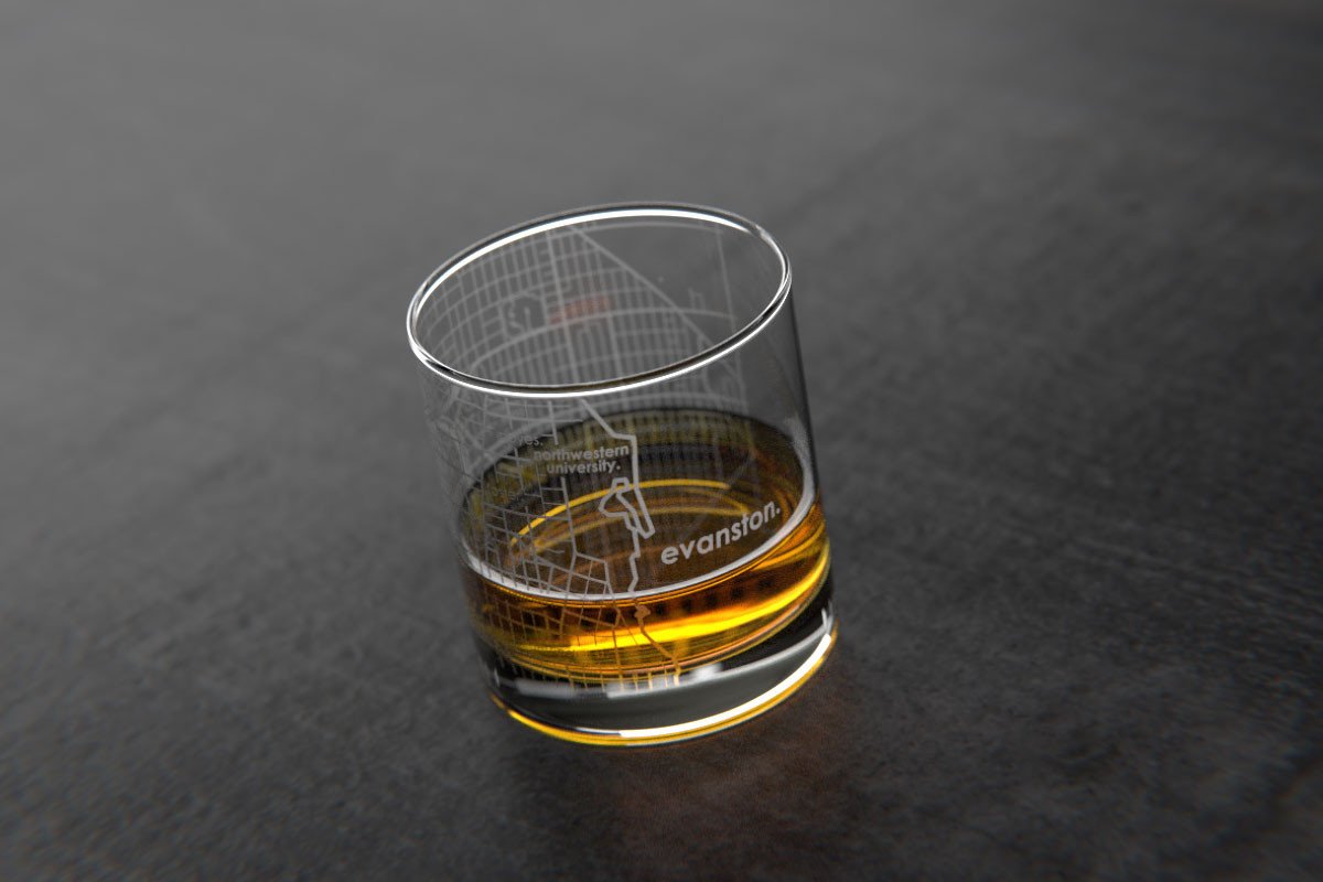 Evanston IL College Town Map Rocks Glass