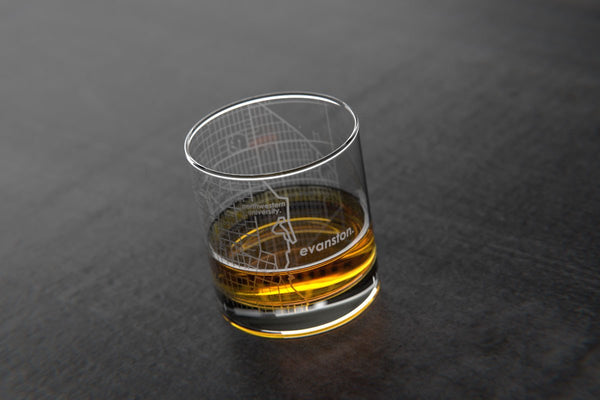 Evanston IL College Town Map Rocks Glass