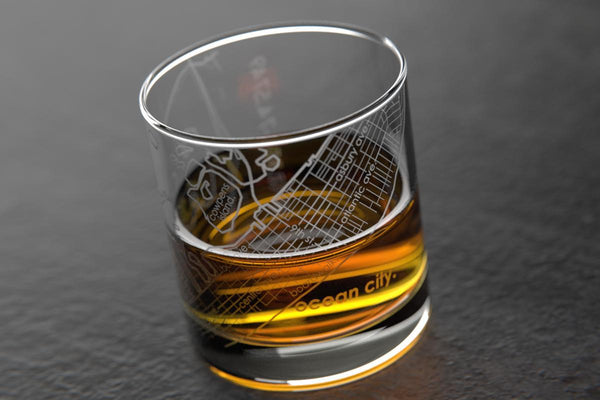 Ocean City NJ Map Rocks Glass