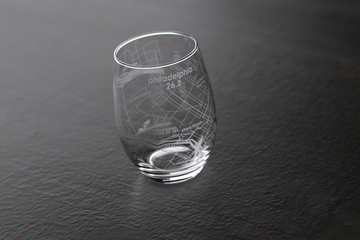 Philadelphia 26.2 - Marathon Map Stemless Wine Glass