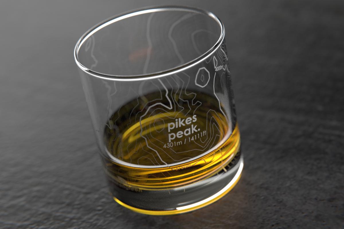 Pikes Peak, CO - Topo Rocks Glass