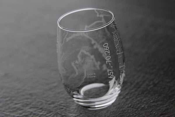 Portland ME Map Stemless Wine Glass