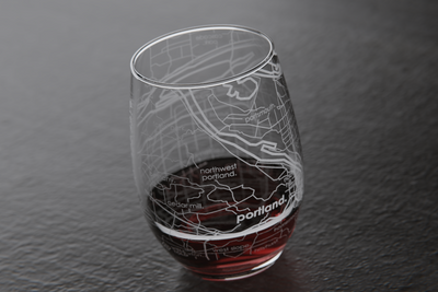 Portland OR Map Stemless Wine Glass