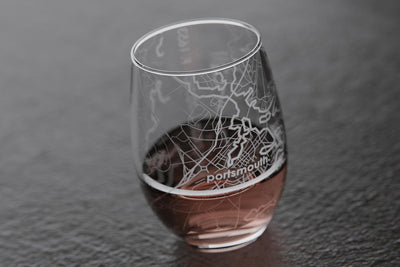 Portsmouth NH Map Stemless Wine Glass