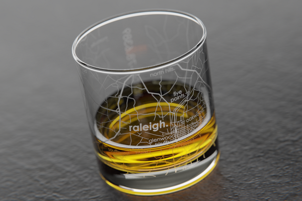 Raleigh Map Rocks Glass