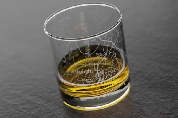Raleigh Map Rocks Glass