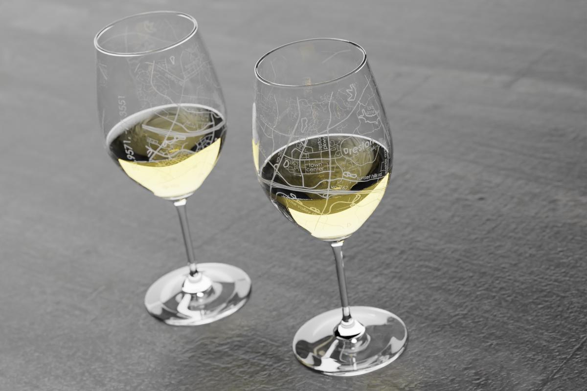 Home Town Map Stemmed Wine Glass - Riedel Crystal - Single / Custom Side Text