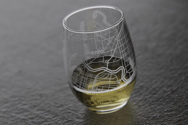 Sacramento CA Map Stemless Wine Glass