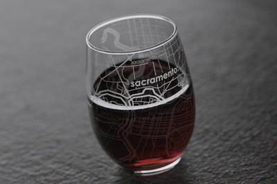 Sacramento CA Map Stemless Wine Glass