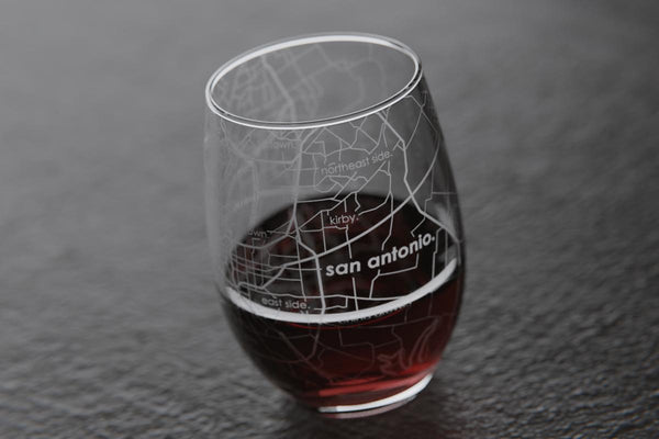 San Antonio TX Map Stemless Wine Glass