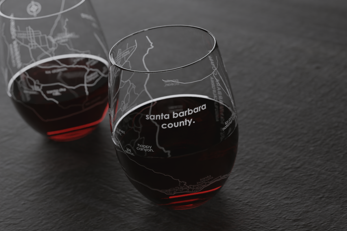 Santa Barbara Region Map Crystal Stemless Wine Glass