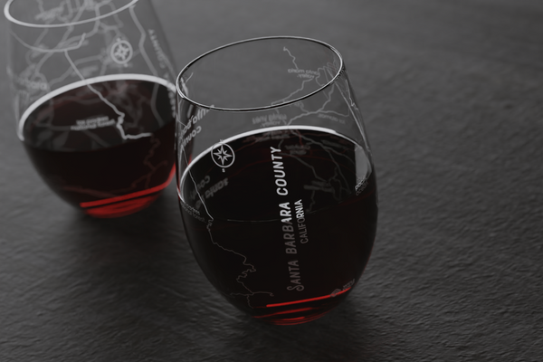 Santa Barbara Region Map Crystal Stemless Wine Glass