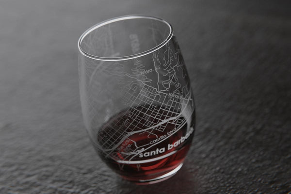 Santa Barbara CA Map Stemless Wine Glass