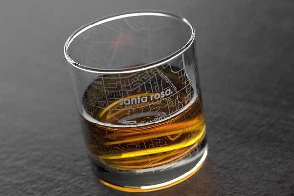 Santa Rosa CA Map Rocks Glass