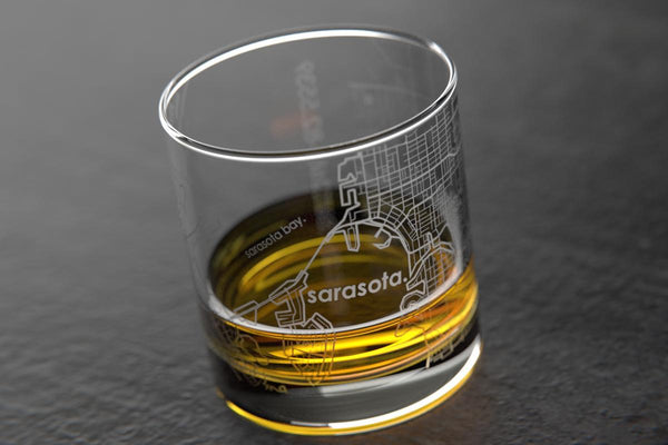 Sarasota FL Map Rocks Glass