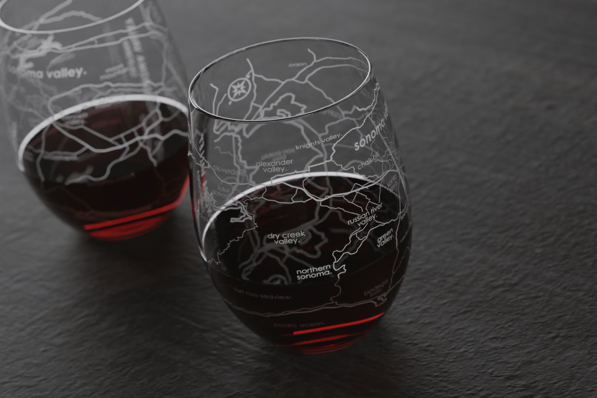 fake wine glass Sonoma Valley Region Map Crystal Stemless Wine Glass