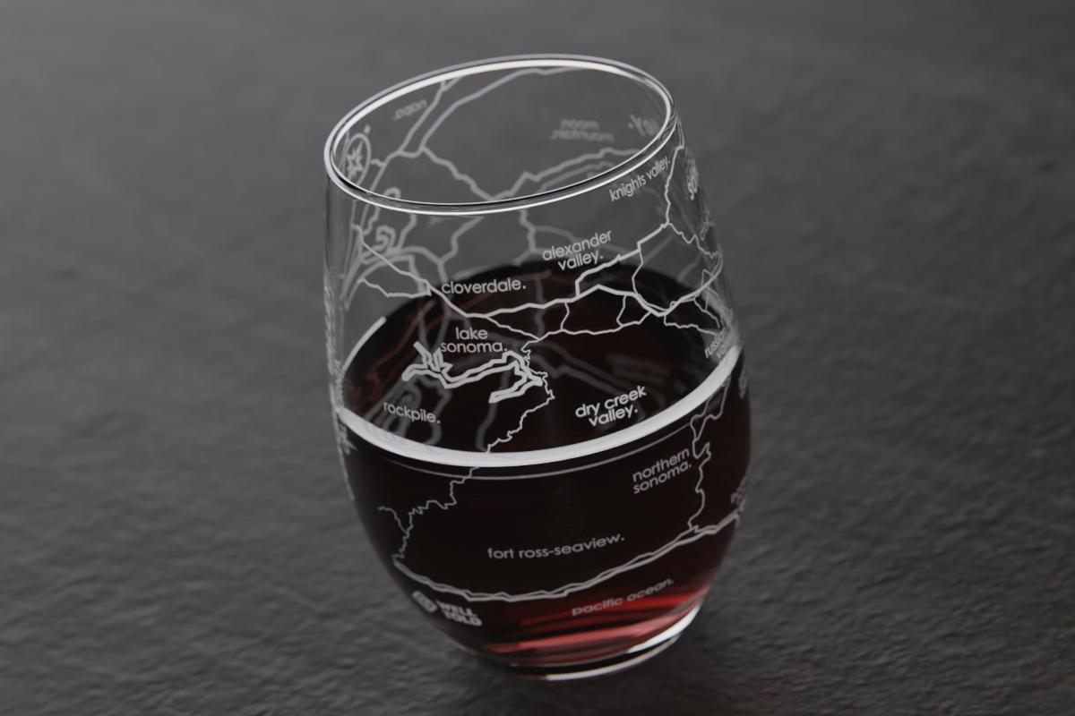 Sonoma Valley Region Map Stemless Wine Glass