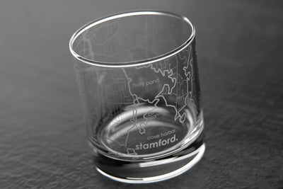 Stamford CT Map Rocks Glass