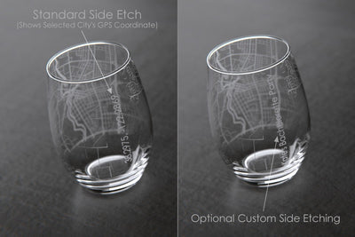 Custom etched stemless wine glass