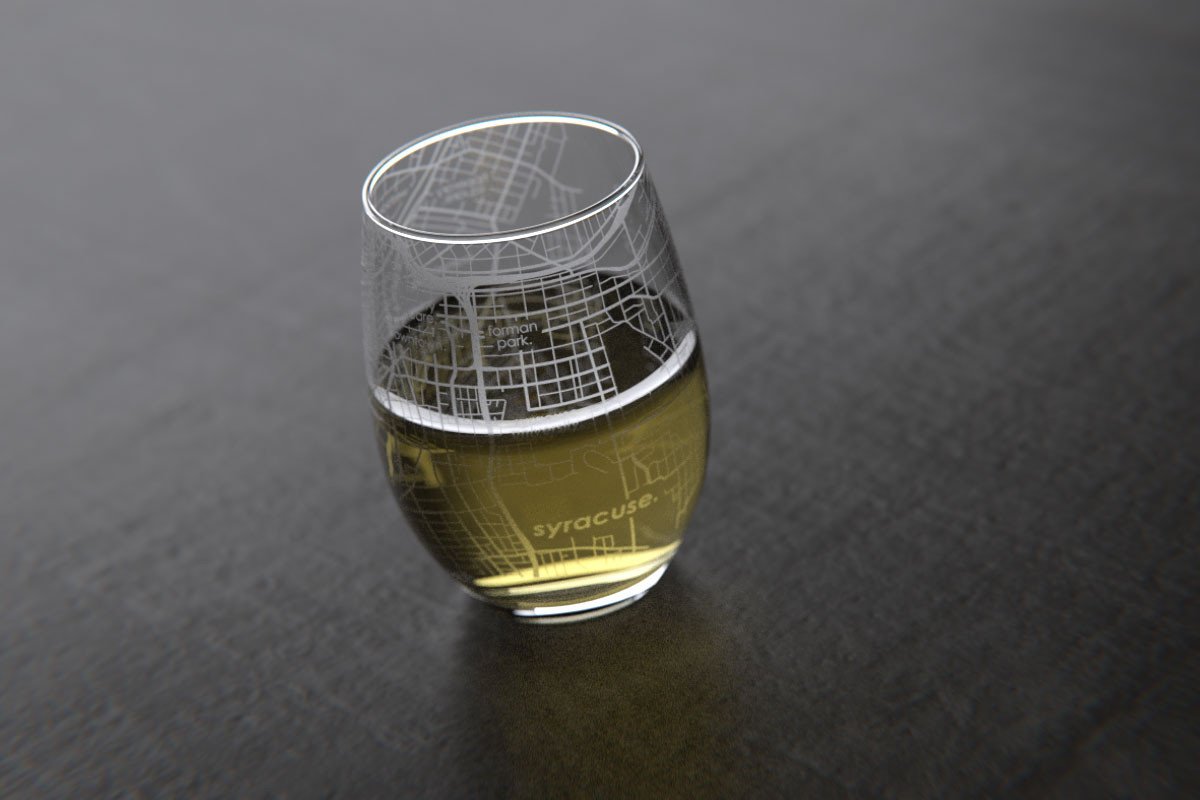 Syracuse NY College Town Map Stemless Wine Glass