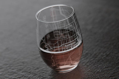 Tampa FL Map Stemless Wine Glass