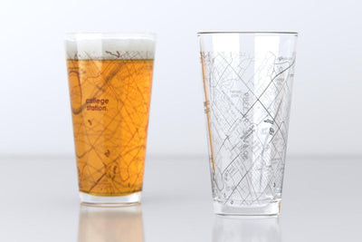 College Station TX Map Pint Glass Pair - Maroon & Gray
