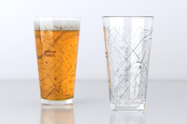 College Station TX Map Pint Glass Pair - Maroon & Gray