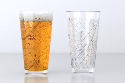 College Station TX Map Pint Glass Pair - Maroon & Gray
