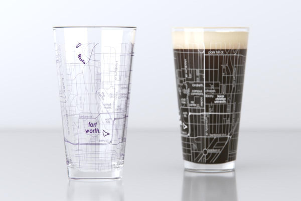 Fort Worth TX Map Pint Glass Pair - Purple & White