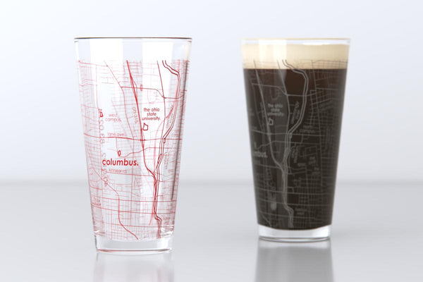 Columbus OH Map Pint Glass Pair - Red & Gray
