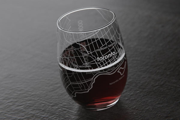 Toronto Canada Map Stemless Wine Glass