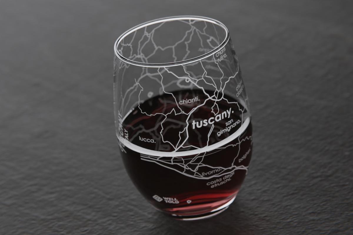 Tuscany Region Map Stemless Wine Glass