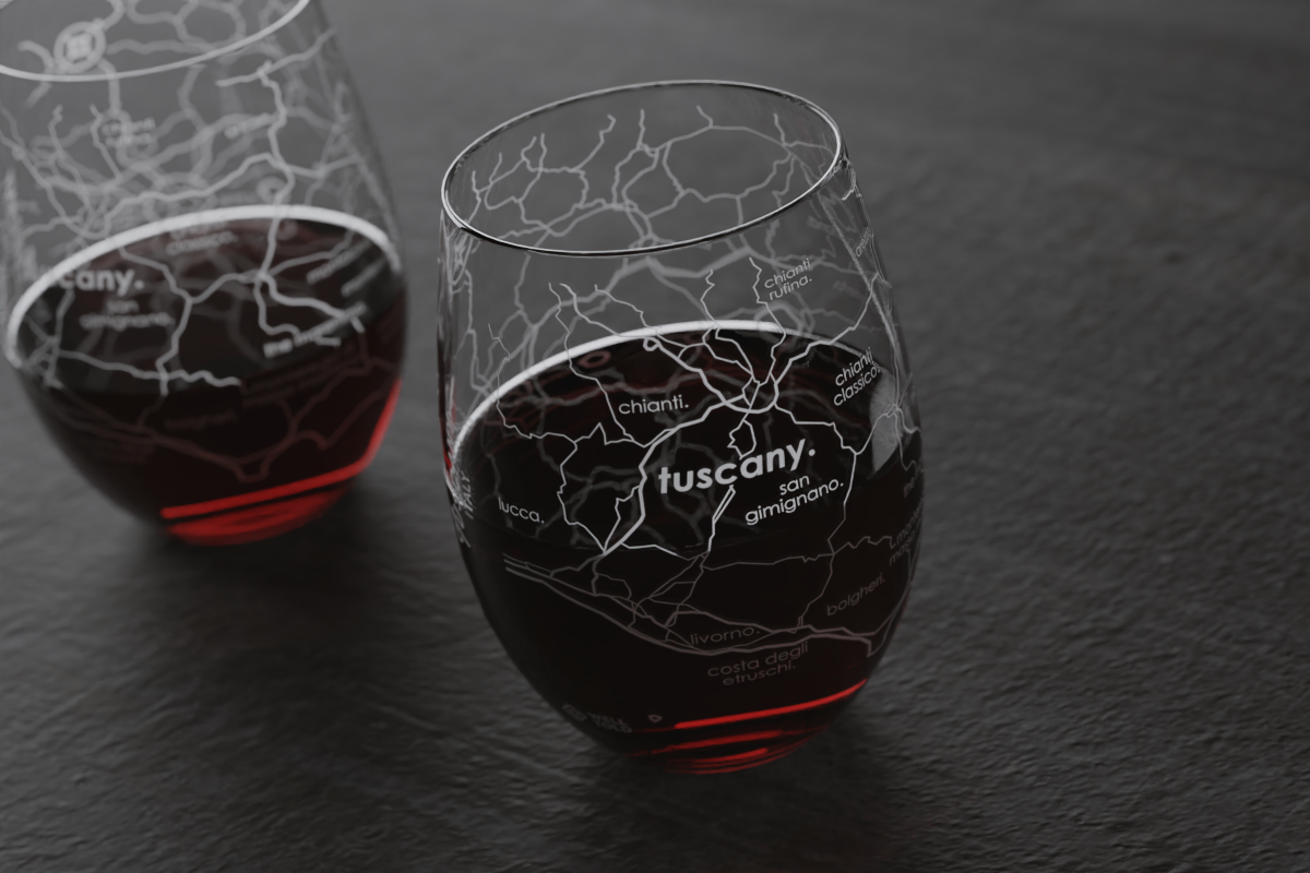 Tuscany Region Map Crystal Stemless Wine Glass