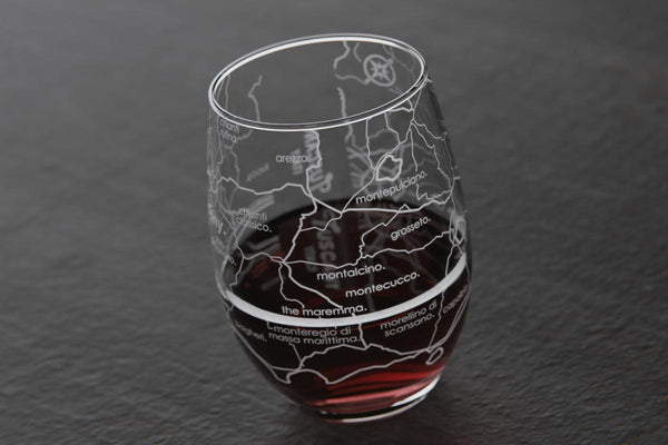 Tuscany Region Map Stemless Wine Glass
