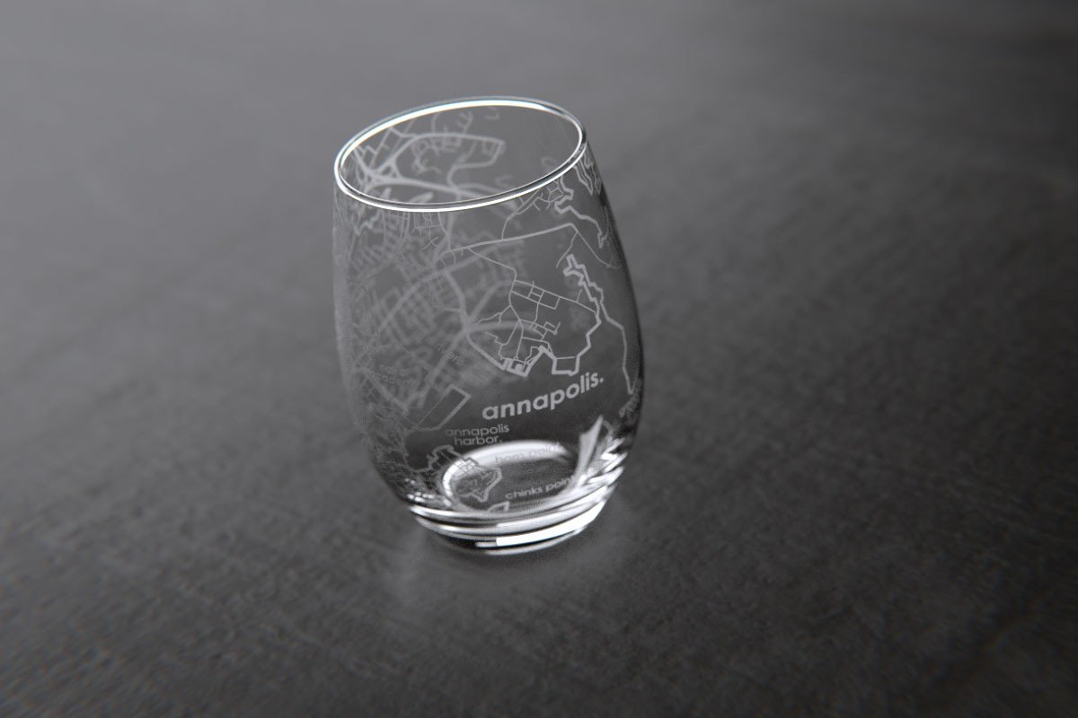 Annapolis MD College Town Map Stemless Wine Glass