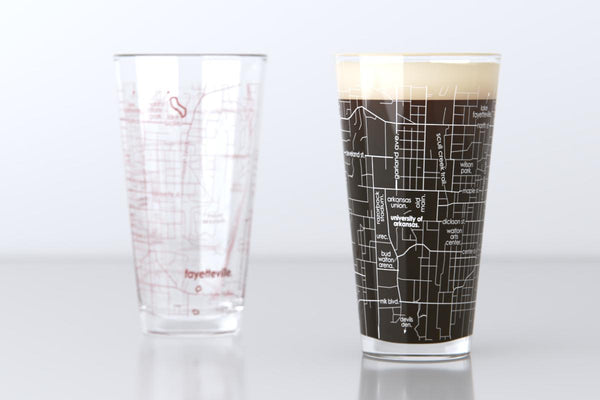 Fayetteville AR Map Pint Glass Pair - Red & White