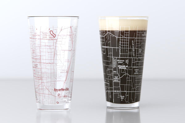 Fayetteville AR Map Pint Glass Pair - Red & White
