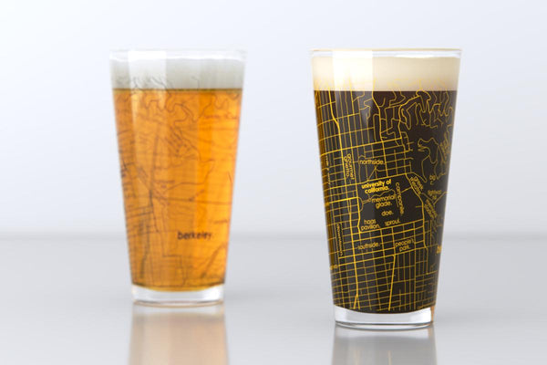 Berkeley CA Map Pint Glass Pair - Blue & Gold