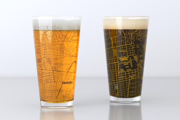 Berkeley CA Map Pint Glass Pair - Blue & Gold