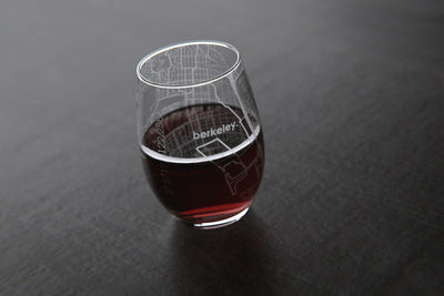 Berkeley CA College Town Map Stemless Wine Glass
