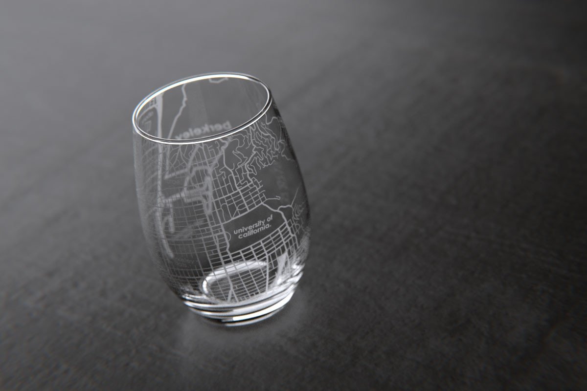 Berkeley CA College Town Map Stemless Wine Glass