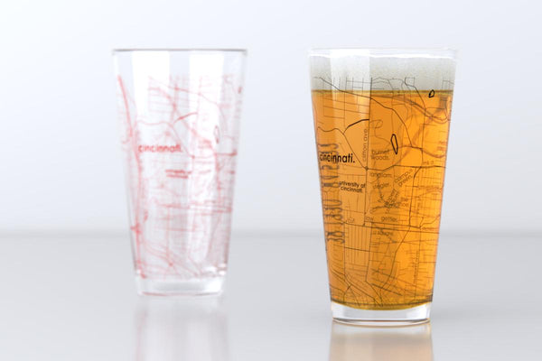 Cincinnati OH - The Heights Map Pint Glass Pair - Red & Black