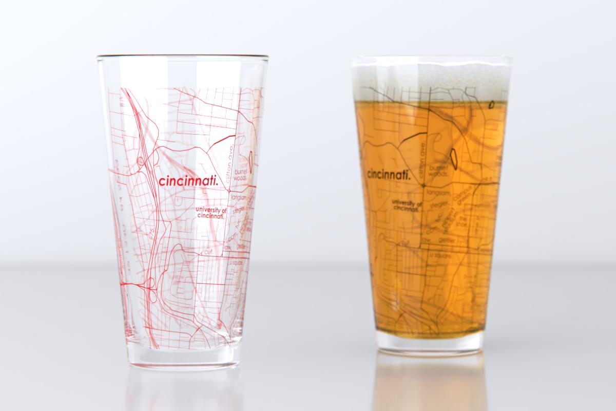 Cincinnati OH - The Heights Map Pint Glass Pair - Red & Black