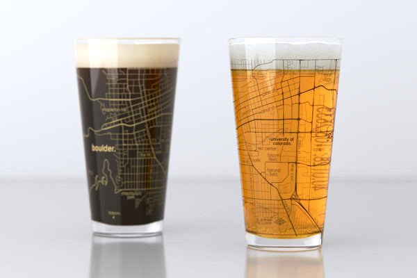 Boulder CO Map Pint Glass Pair - Gold & Black